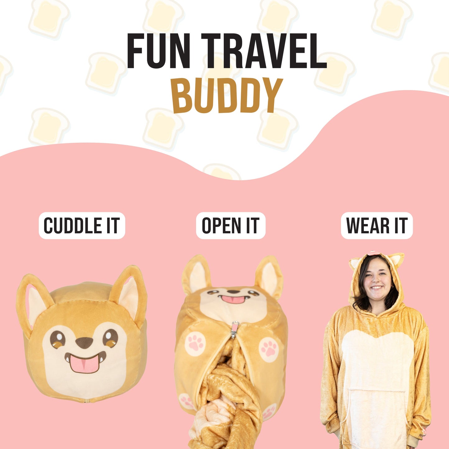 Toast the Corgi Bread Snugible 2-in-1 Blanket Hoodie & Pillow
