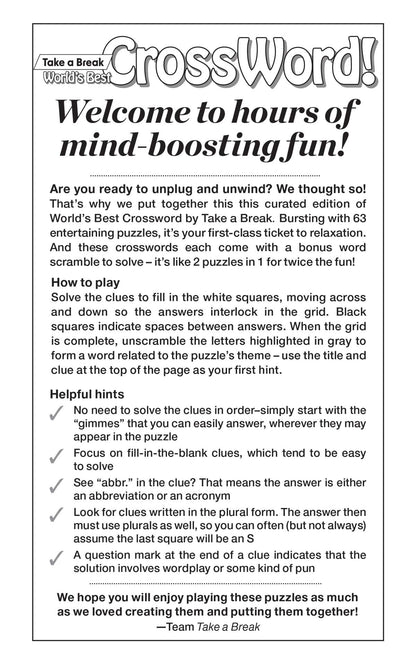 Take a Break - Cross Word (Large Print): 99+ Puzzles & Mystery Words, Seasonal Puzzle Picking, Hours Of Mind-Boosting Fun, Brain Challenges, Relax, Unwind, Unplug, De-Stress, Sit Back & Solve!