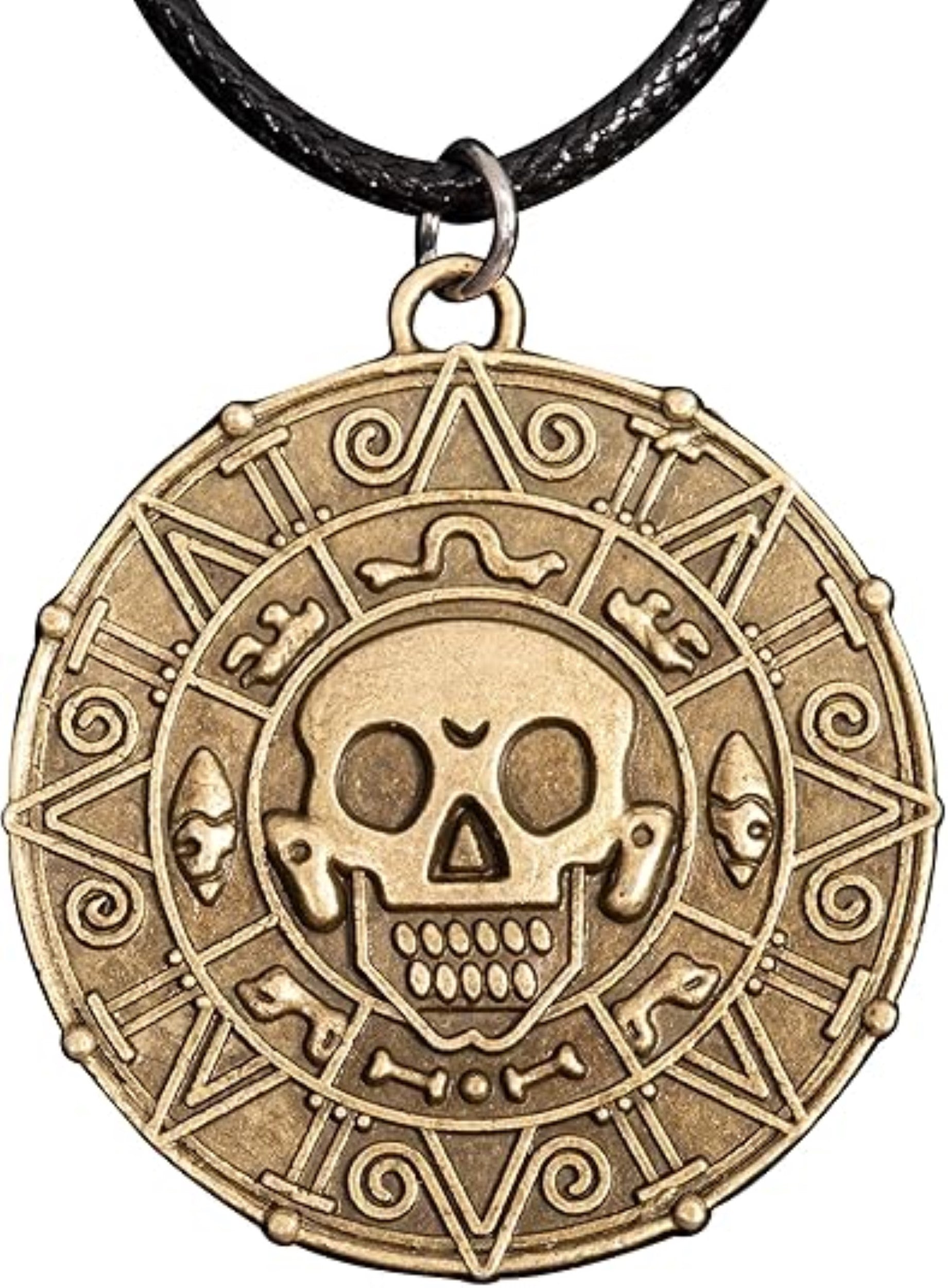 Cursed Pirates Aztec Coin Medallion Necklace Halloween Cosplay Costume Accessory
