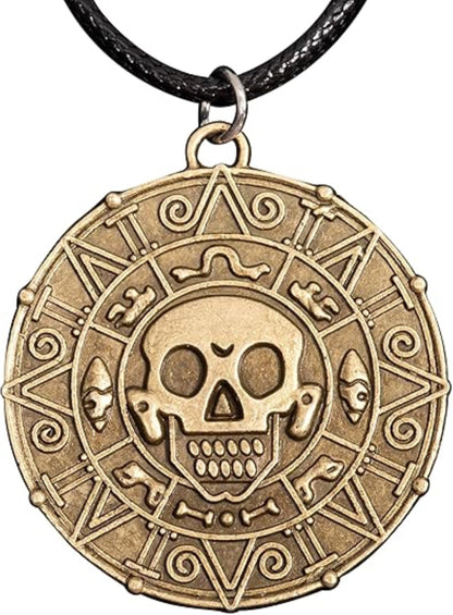 Cursed Pirates Aztec Coin Medallion Necklace Halloween Cosplay Costume Accessory