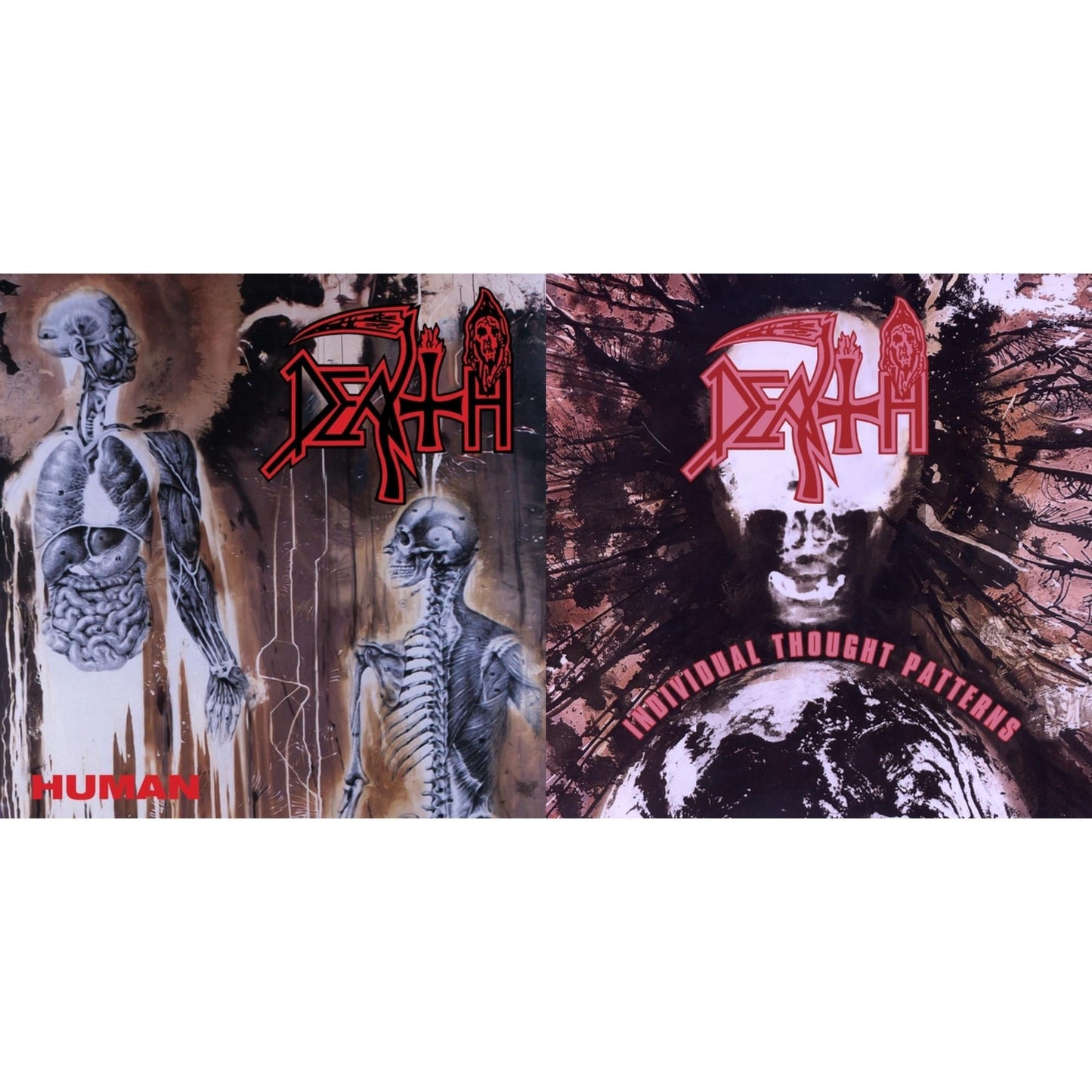 Death - Individual Thought Patterns - Reissue (Hot Pink, Bone White & Red Tri Color Merge W/ Splatter LP Vinyl) & Human (Remastered Reissue)