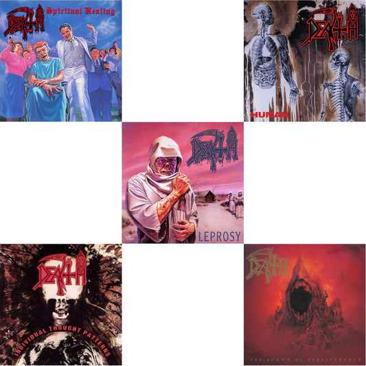 Death - Human (Bone White, Blue Jay & Gold Tri Color Merge With Splatter LP Vinyl) & Sound Of Perseverance (Black, Red & Gold Tri Color Merge Withsplatter Vinyl/2LP) & Individual Thought Patterns - Reissue & Spiritual Healing & Leprosy (Reissue)