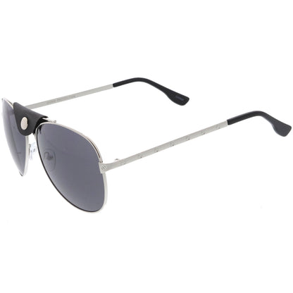 Button Snap Vegan Leather Crossbar Strap Teardrop Oversize Aviator Sunglasses D063