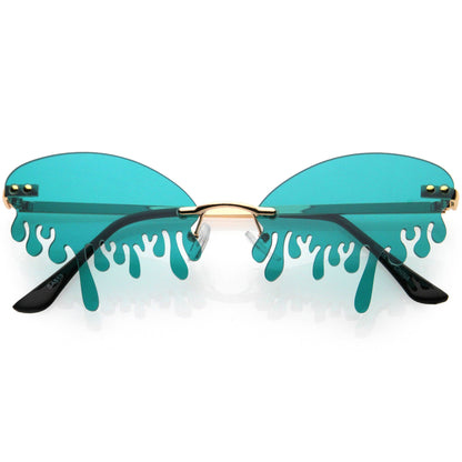Oozing Melting Effect Color Tinted Lens Oval Rimless Drip Sunglasses D072