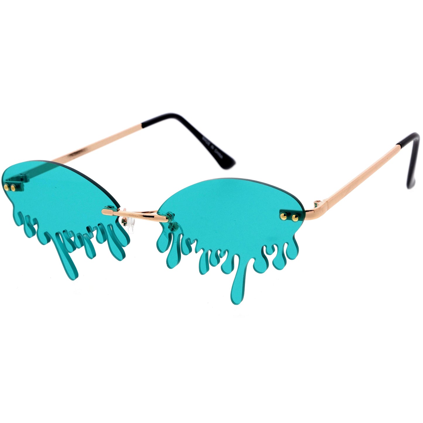Oozing Melting Effect Color Tinted Lens Oval Rimless Drip Sunglasses D072