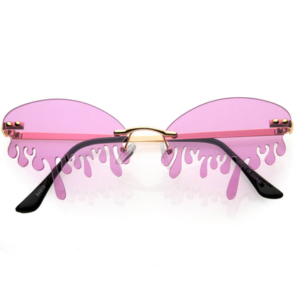 Oozing Melting Effect Color Tinted Lens Oval Rimless Drip Sunglasses D072