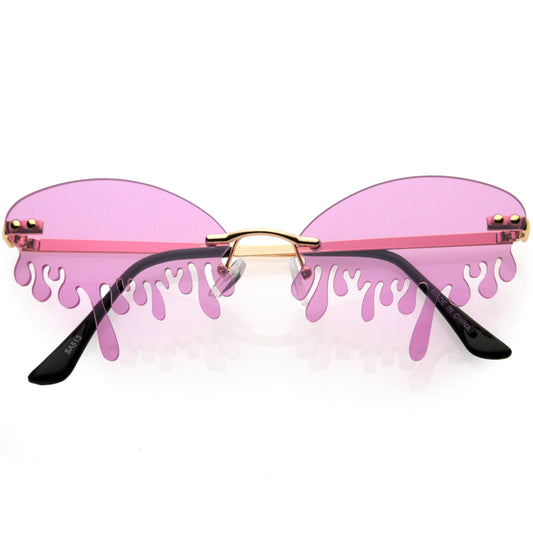 Oozing Melting Effect Color Tinted Lens Oval Rimless Drip Sunglasses D072