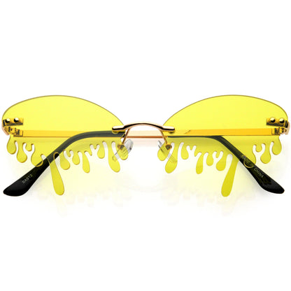 Oozing Melting Effect Color Tinted Lens Oval Rimless Drip Sunglasses D072