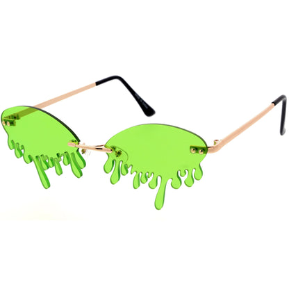 Oozing Melting Effect Color Tinted Lens Oval Rimless Drip Sunglasses D072