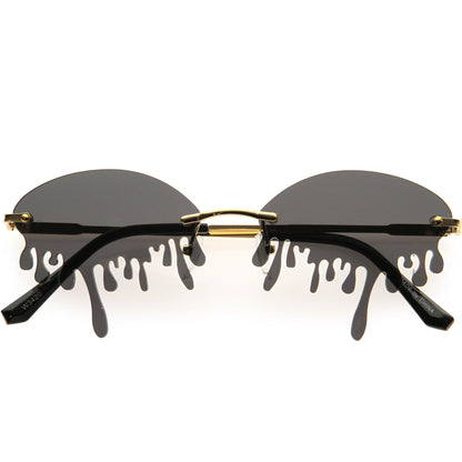 Oozing Melting Effect Color Tinted Lens Oval Rimless Drip Sunglasses D072