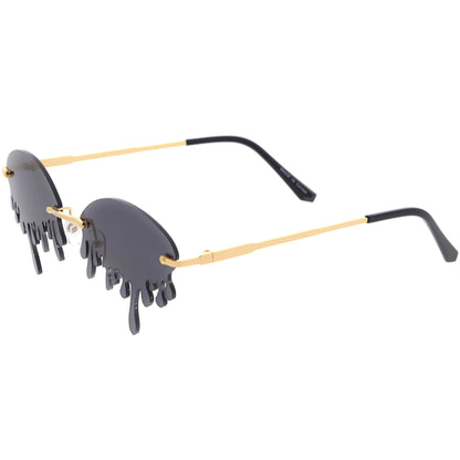 Oozing Melting Effect Color Tinted Lens Oval Rimless Drip Sunglasses D072