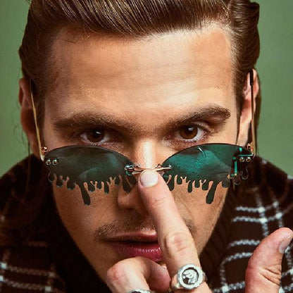 Oozing Melting Effect Color Tinted Lens Oval Rimless Drip Sunglasses D072