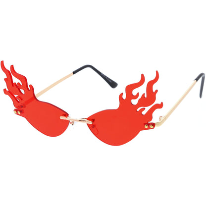 Flaming Fire Color Tinted Lens Oval Rimless Flames Sunglasses D073
