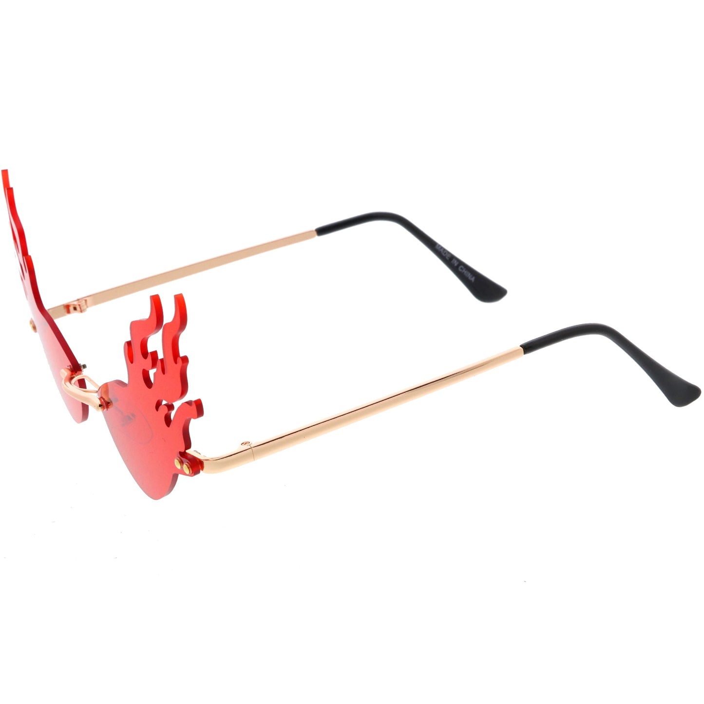 Flaming Fire Color Tinted Lens Oval Rimless Flames Sunglasses D073