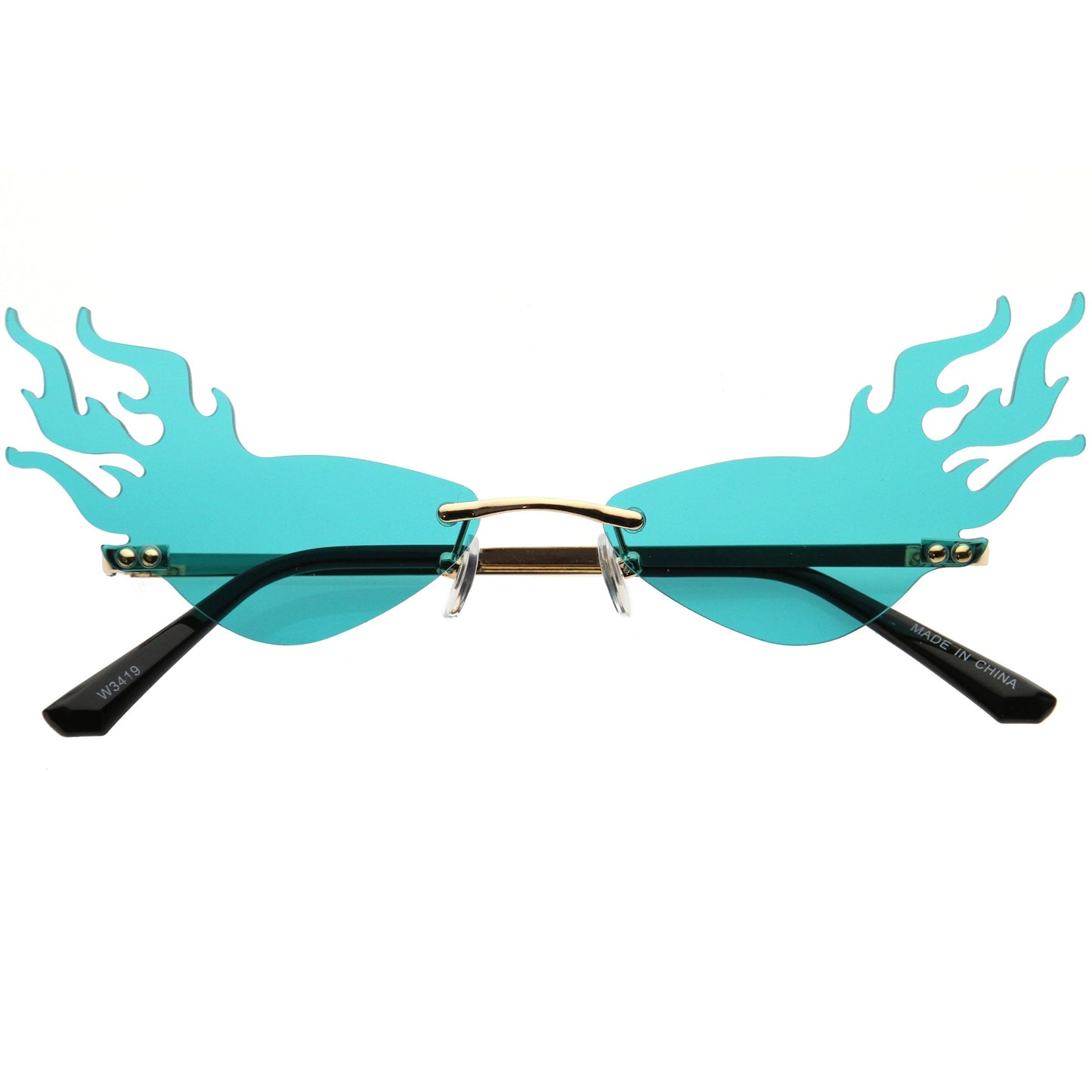 Flaming Fire Color Tinted Lens Oval Rimless Flames Sunglasses D073