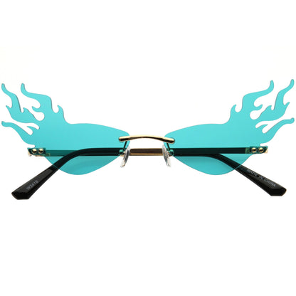 Flaming Fire Color Tinted Lens Oval Rimless Flames Sunglasses D073