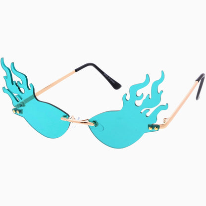 Flaming Fire Color Tinted Lens Oval Rimless Flames Sunglasses D073