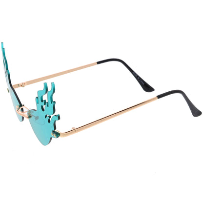 Flaming Fire Color Tinted Lens Oval Rimless Flames Sunglasses D073