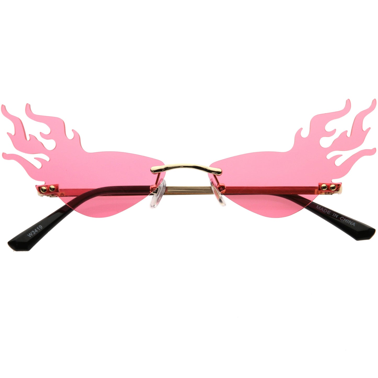 Flaming Fire Color Tinted Lens Oval Rimless Flames Sunglasses D073