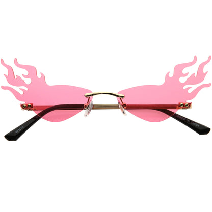 Flaming Fire Color Tinted Lens Oval Rimless Flames Sunglasses D073