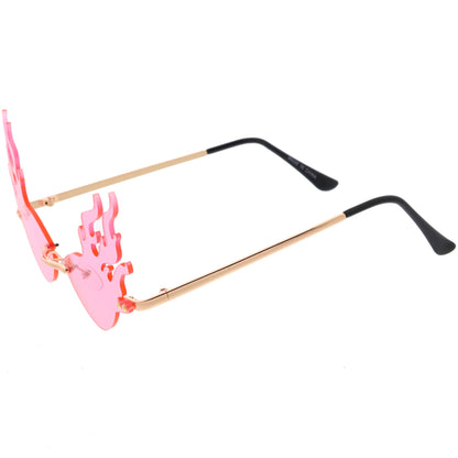 Flaming Fire Color Tinted Lens Oval Rimless Flames Sunglasses D073