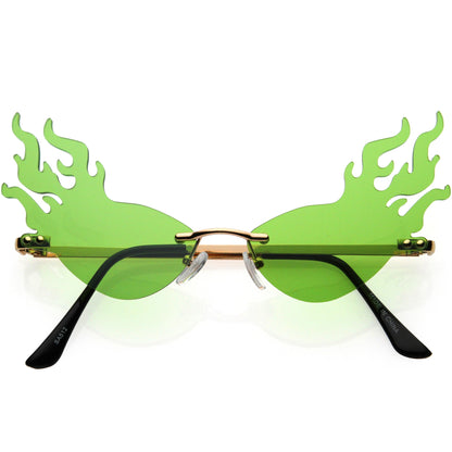 Flaming Fire Color Tinted Lens Oval Rimless Flames Sunglasses D073