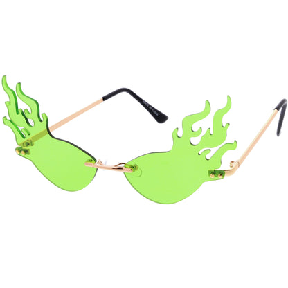 Flaming Fire Color Tinted Lens Oval Rimless Flames Sunglasses D073