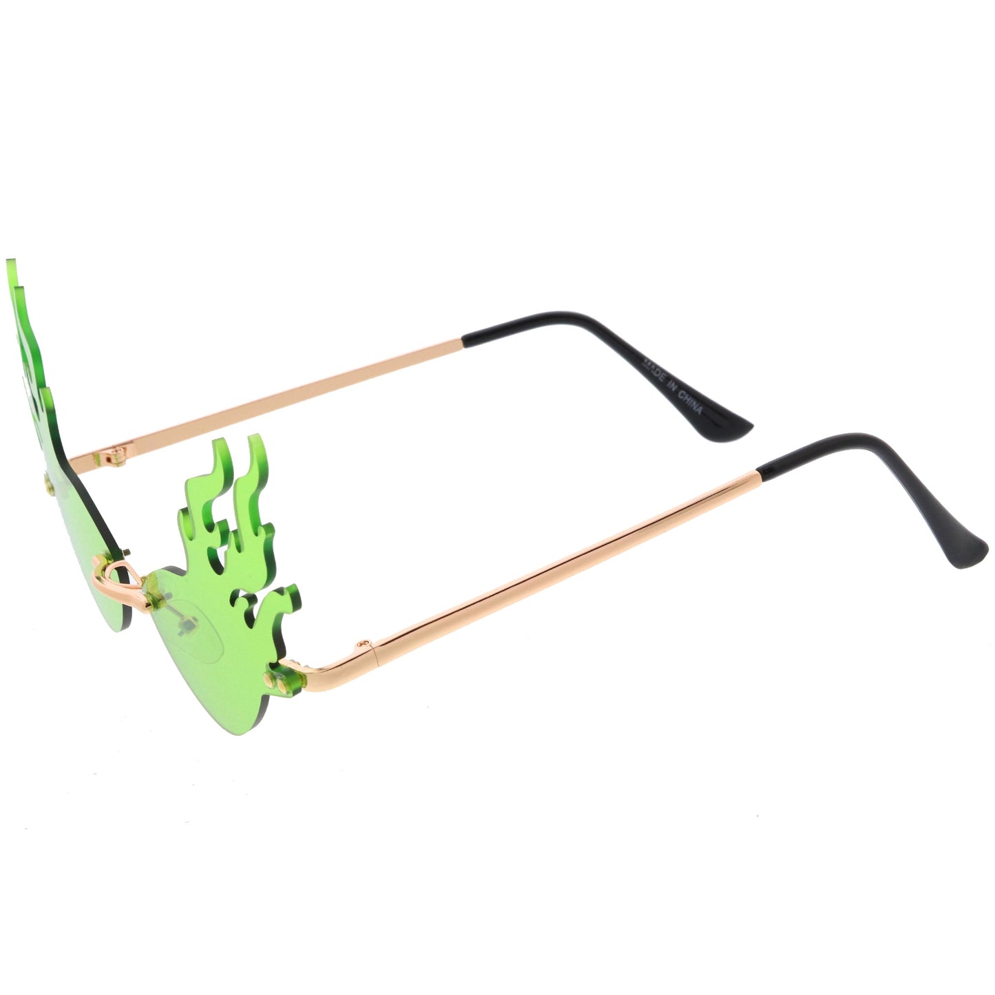 Flaming Fire Color Tinted Lens Oval Rimless Flames Sunglasses D073