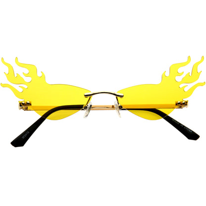 Flaming Fire Color Tinted Lens Oval Rimless Flames Sunglasses D073