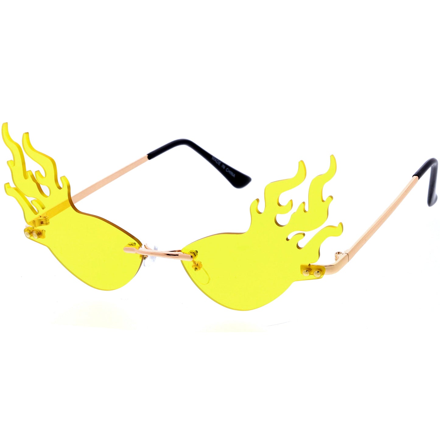 Flaming Fire Color Tinted Lens Oval Rimless Flames Sunglasses D073