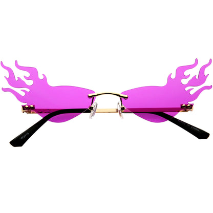Flaming Fire Color Tinted Lens Oval Rimless Flames Sunglasses D073