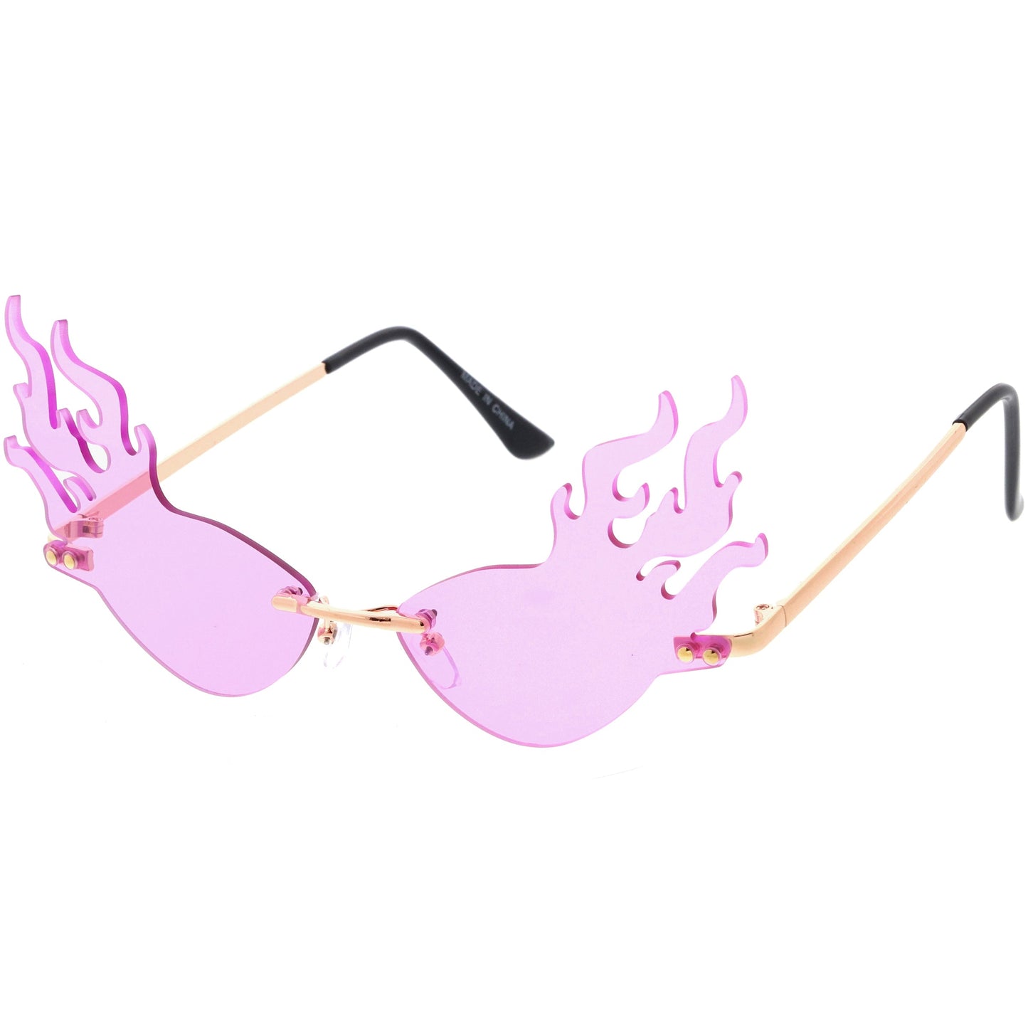 Flaming Fire Color Tinted Lens Oval Rimless Flames Sunglasses D073