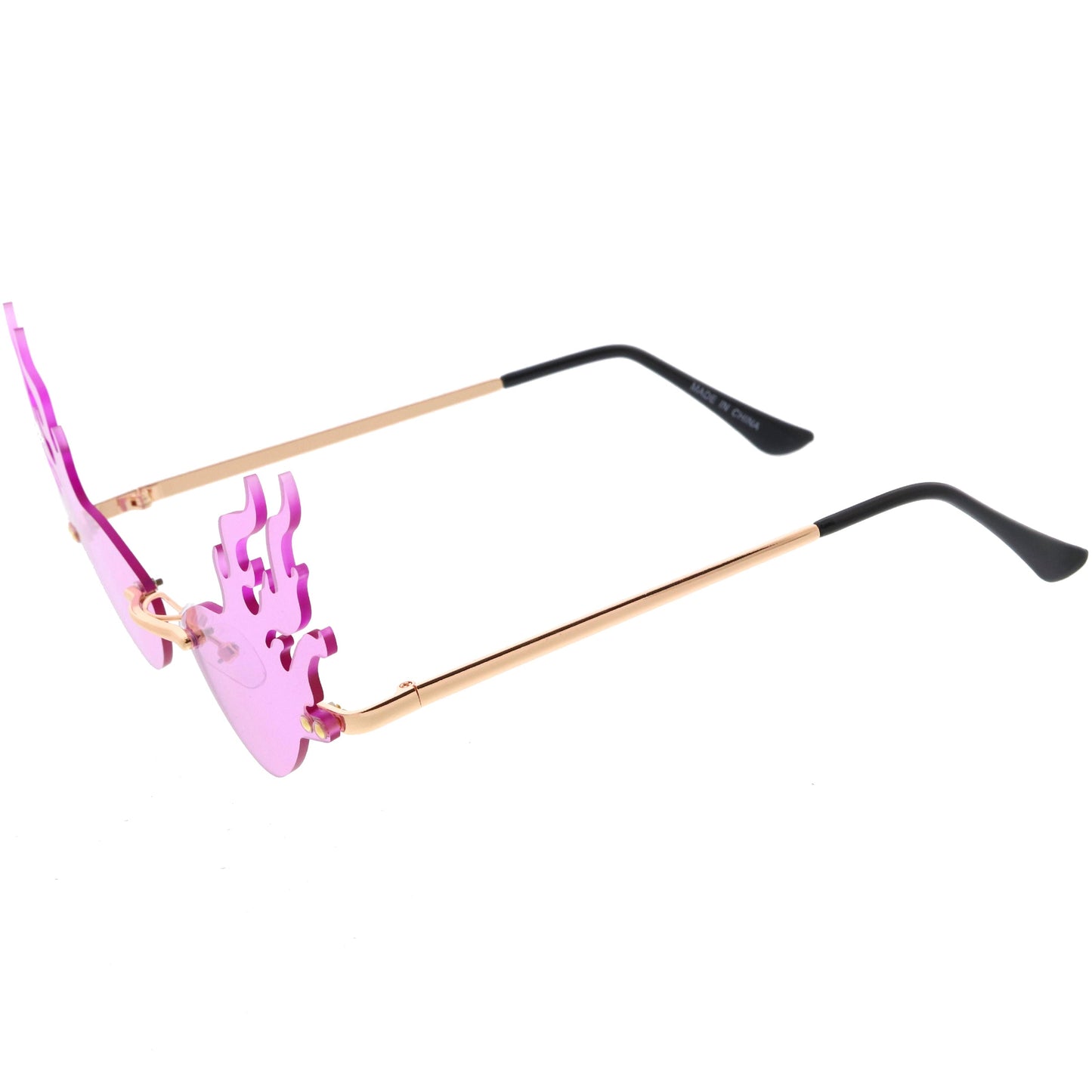 Flaming Fire Color Tinted Lens Oval Rimless Flames Sunglasses D073