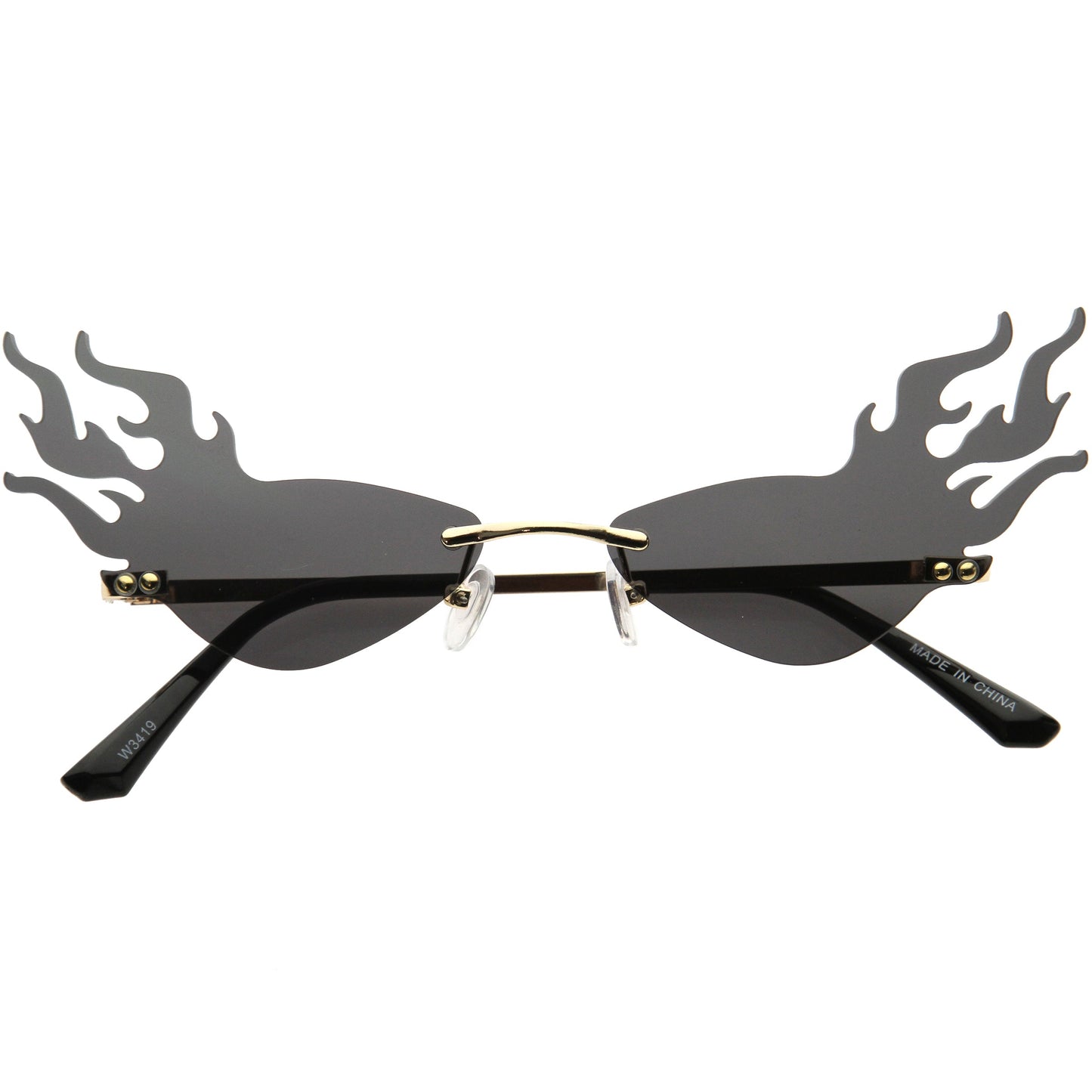 Flaming Fire Color Tinted Lens Oval Rimless Flames Sunglasses D073
