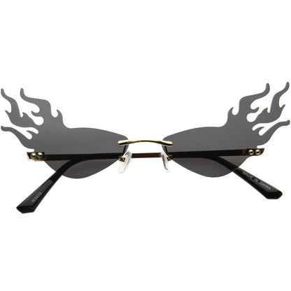 Flaming Fire Color Tinted Lens Oval Rimless Flames Sunglasses D073