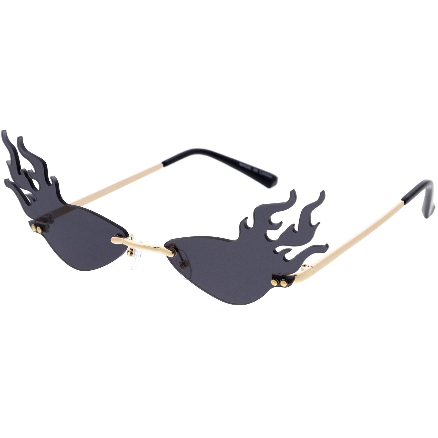 Flaming Fire Color Tinted Lens Oval Rimless Flames Sunglasses D073