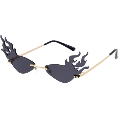 Flaming Fire Color Tinted Lens Oval Rimless Flames Sunglasses D073