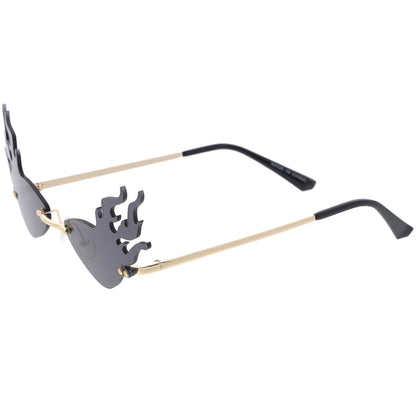 Flaming Fire Color Tinted Lens Oval Rimless Flames Sunglasses D073