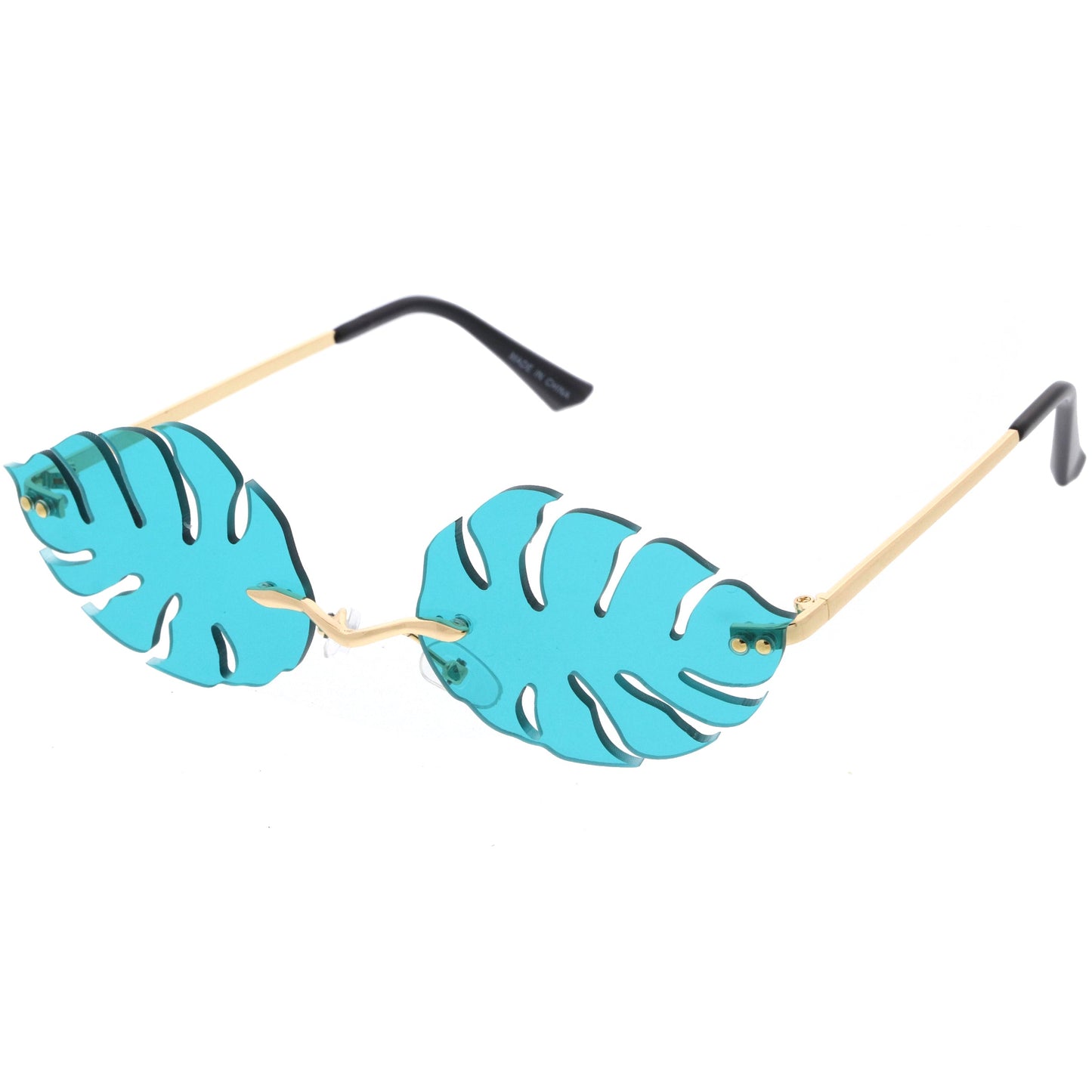 Tropical Palm Leaf Shape Cut-Out Rimless Color Tinted Leaves Sunglasses D075