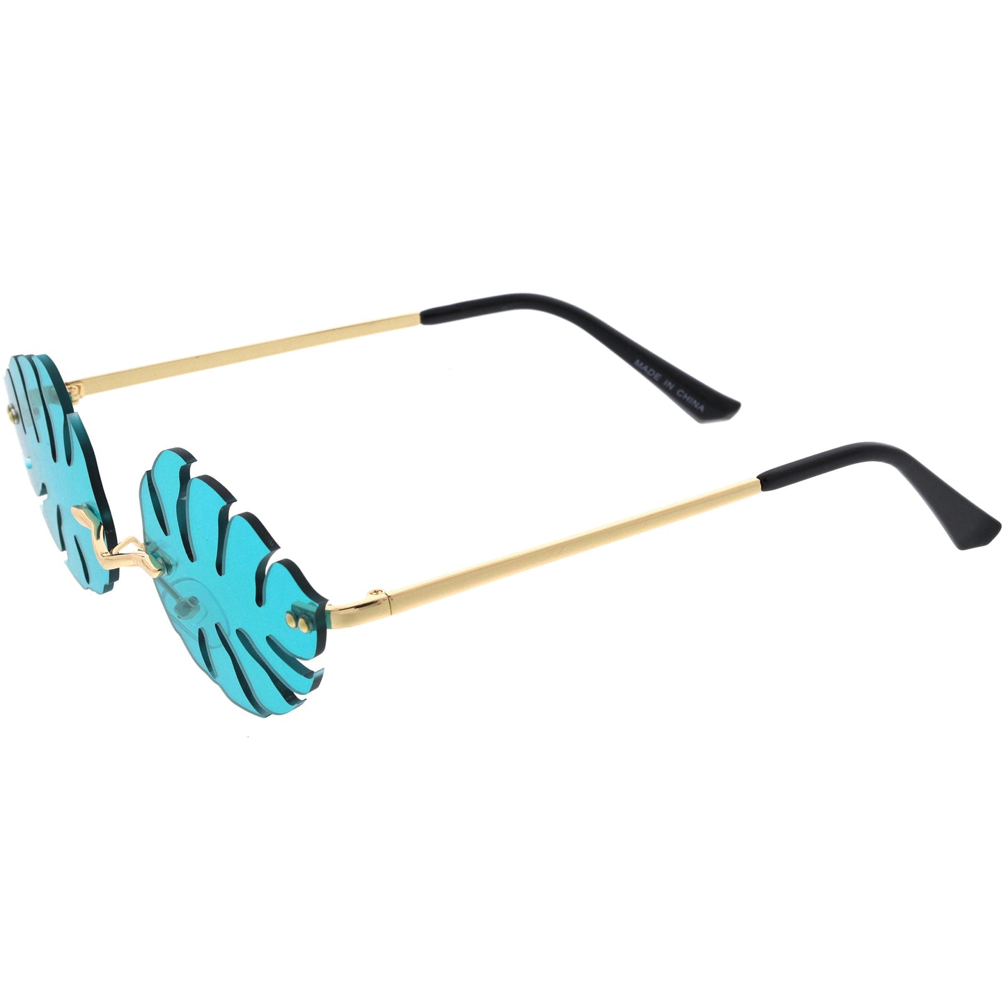 Tropical Palm Leaf Shape Cut-Out Rimless Color Tinted Leaves Sunglasses D075