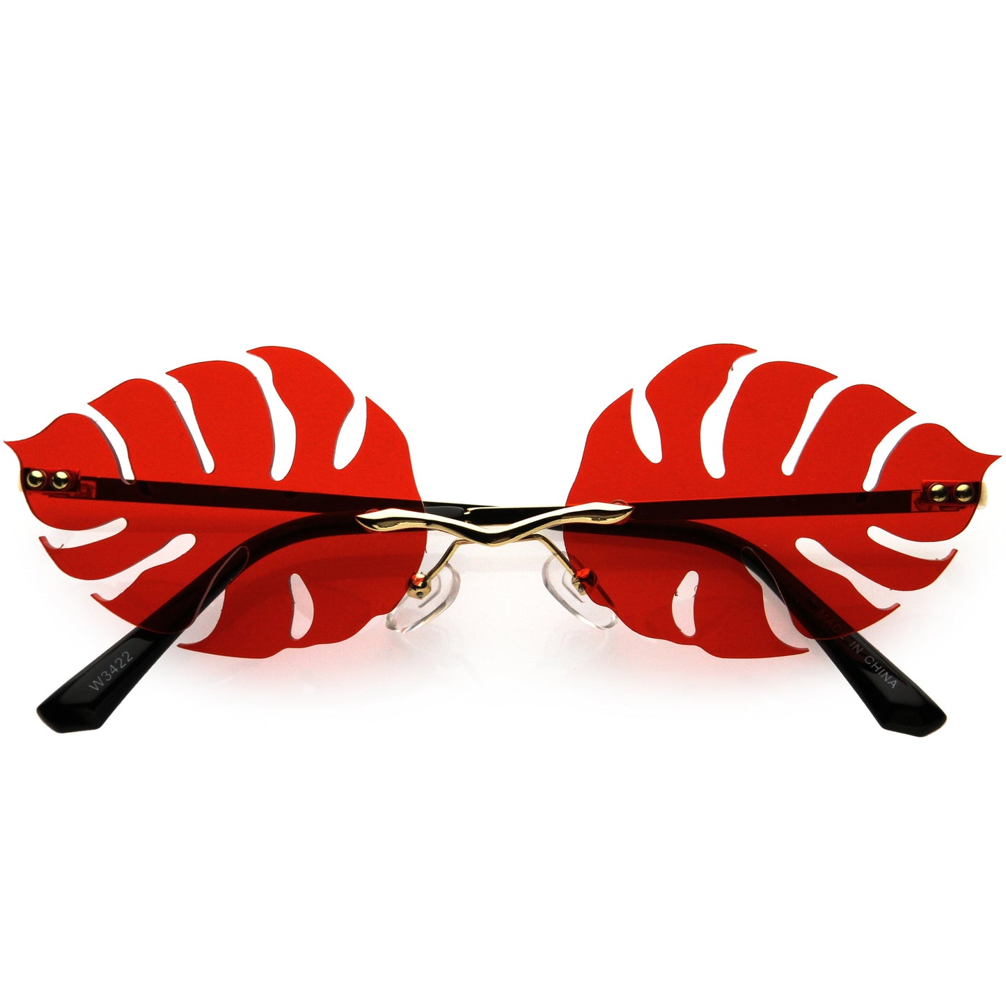 Tropical Palm Leaf Shape Cut-Out Rimless Color Tinted Leaves Sunglasses D075