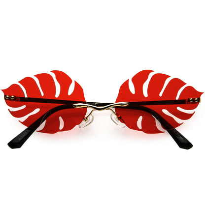 Tropical Palm Leaf Shape Cut-Out Rimless Color Tinted Leaves Sunglasses D075
