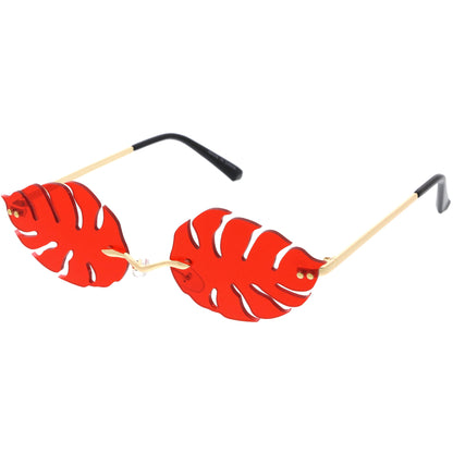 Tropical Palm Leaf Shape Cut-Out Rimless Color Tinted Leaves Sunglasses D075