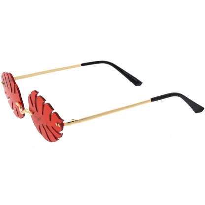 Tropical Palm Leaf Shape Cut-Out Rimless Color Tinted Leaves Sunglasses D075