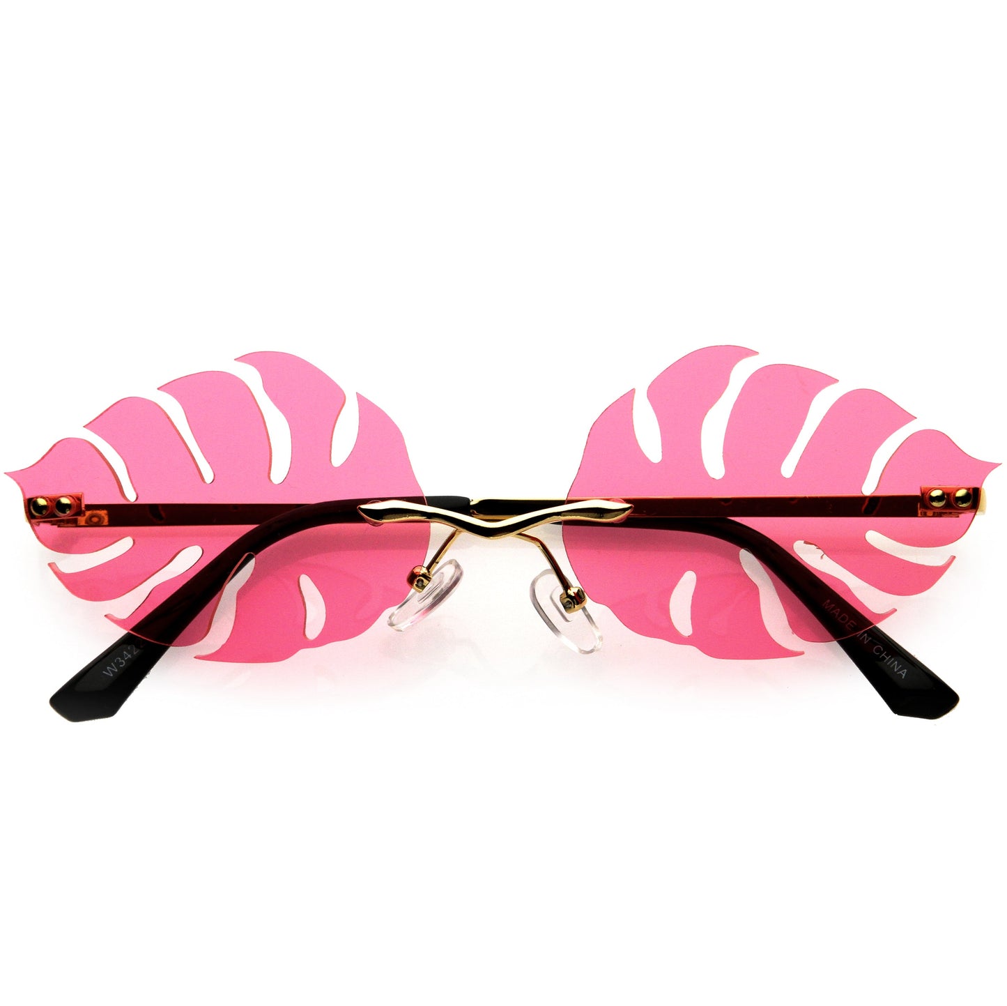 Tropical Palm Leaf Shape Cut-Out Rimless Color Tinted Leaves Sunglasses D075