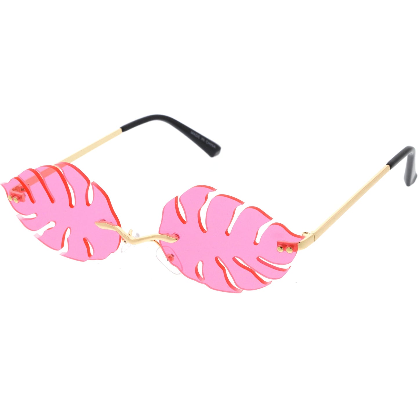 Tropical Palm Leaf Shape Cut-Out Rimless Color Tinted Leaves Sunglasses D075
