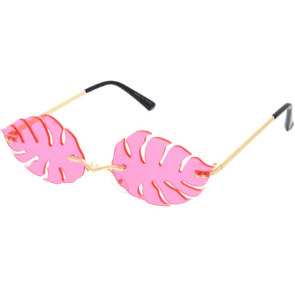 Tropical Palm Leaf Shape Cut-Out Rimless Color Tinted Leaves Sunglasses D075