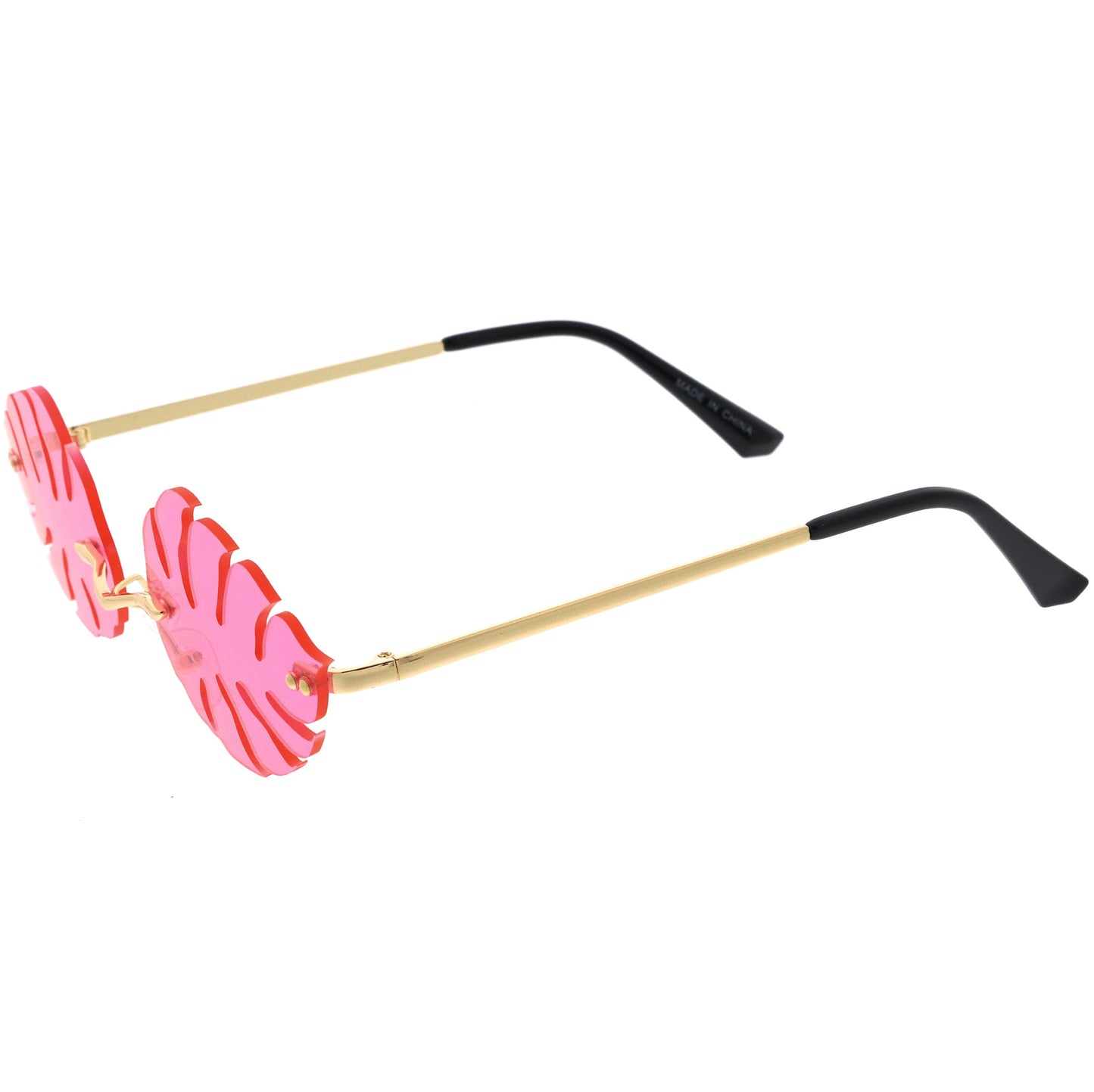 Tropical Palm Leaf Shape Cut-Out Rimless Color Tinted Leaves Sunglasses D075