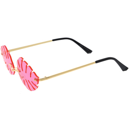 Tropical Palm Leaf Shape Cut-Out Rimless Color Tinted Leaves Sunglasses D075