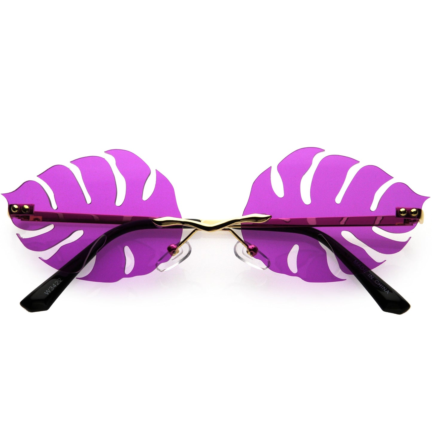 Tropical Palm Leaf Shape Cut-Out Rimless Color Tinted Leaves Sunglasses D075
